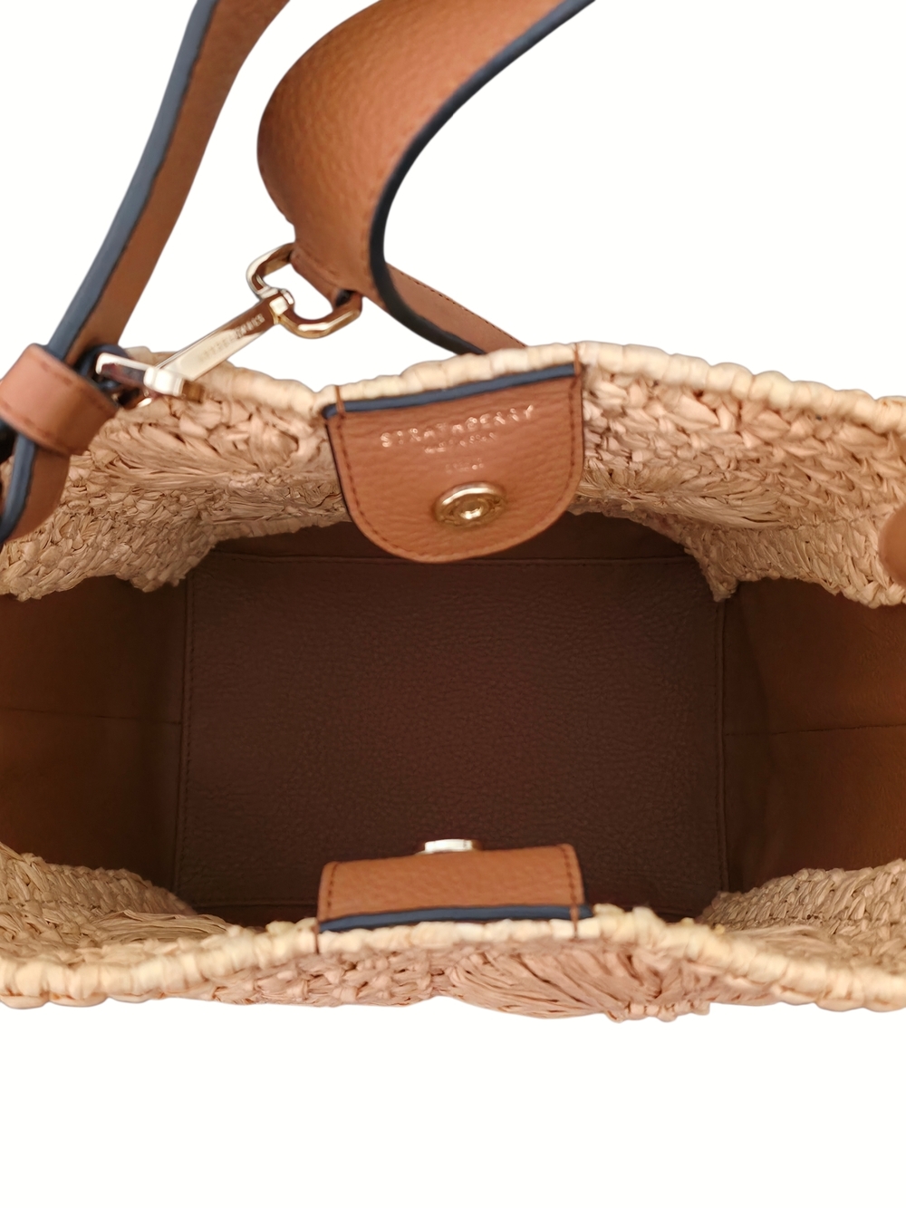 Strathberry Lana Midi Bucket Bag Raffia Leather Woven Floral Shoulder - Picture 8 of 10
